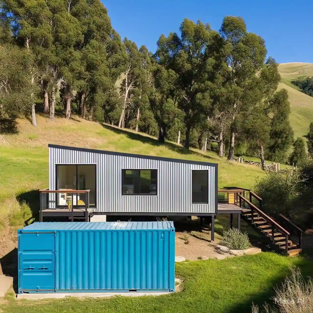 Imagen de casa modular colocada en pendiente