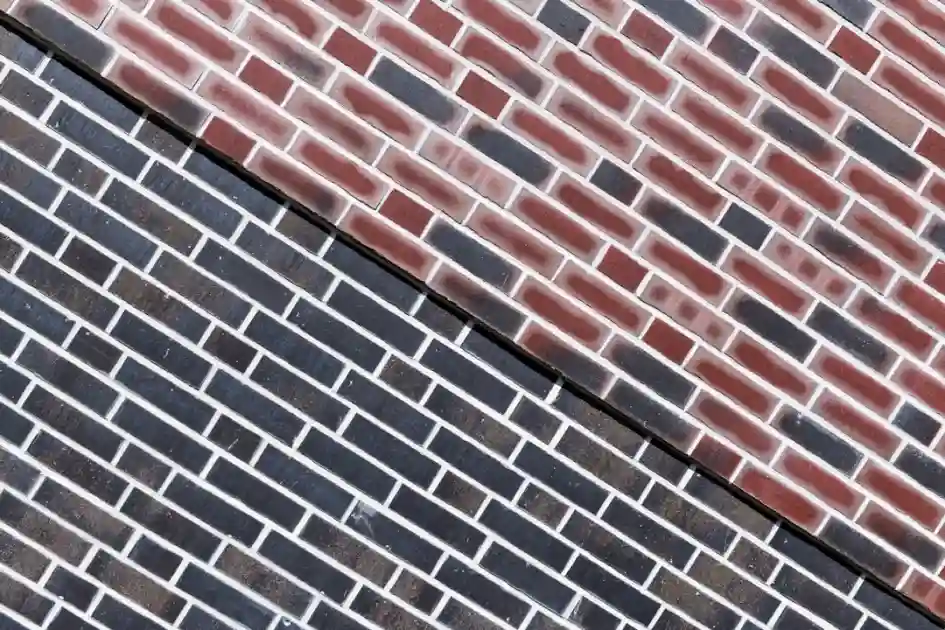 Bricks are diagonally divided into two colors.